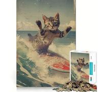 Rompecabezas de 1000 Piezas con diseño de Gato Surfista para Adolescentes Mejora la Memoria, diversión Relajante, Bordes precisos, Regalo Original 50x75cm