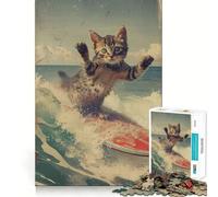 Rompecabezas de 1000 Piezas con diseño de Gato Surfista para Adultos Juguete Mental Relajante y Divertido Corte Premium Regalo de cumpleaños 38x26cm