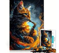 Rompecabezas de 1000 Piezas con diseño de Gato Tocando el saxofón,Corte preciso,Juguete Inteligente para el Cerebro,Juego Relajante,decoración navideña (50x75cm)