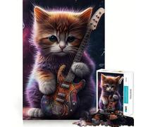 Rompecabezas de 1000 Piezas con diseño de Gato Tocando la Guitarra,Piezas de fácil Montaje,Juguete Divertido para Resolver Problemas,Juego Tranquilo,decoración navideña,Regalo (38x52cm)