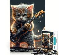 Rompecabezas de 1000 Piezas con diseño de Gato Tocando la Guitarra,Piezas de fácil Montaje,Juguete Divertido para Resolver Problemas,Juego Tranquilo,decoración navideña,Regalo (50x75cm)