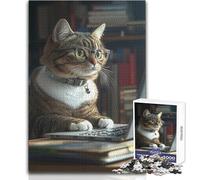 Rompecabezas de 1000 Piezas con diseño de Gato Trabajando en una computadora portátil para Adolescentes, Divertido Juego de Aprendizaje Mental, Regalo Festivo reflexivo, tamaño 50x75cm