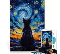 Rompecabezas de 1000 Piezas con diseño de Gato Van Gogh,Bordes Lisos,Juego Creativo,Juguete para Pasar un rato Agradable,Regalo Divertido de cumpleaños (50x75cm)