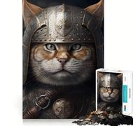 Rompecabezas de 1000 Piezas con diseño de Gato Vikingo con Armadura para Adultos Diversión para ejercitar la Mente Piezas sin Rebabas y de Corte Limpio Actividad para Compartir en Familia (50x75cm)