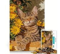 Rompecabezas de 1000 Piezas con diseño de Gato y Flores Amarillas,Corte preciso,Arte,Juguete de construcción,Ideal para Relajarse,divertirse en cumpleaños (38x26cm)