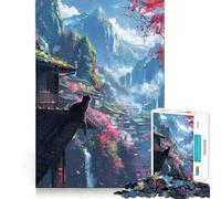 Rompecabezas de 1000 Piezas con diseño de Gato y Flores de Cerezo,Fabricado en Japón Encaja a la perfección Juguete artístico Que desafía la Mente Juego Divertido para el Tiempo Libre Regalo Ideal