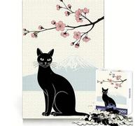Rompecabezas de 1000 Piezas con diseño de Gato y Flores de Cerezo Fuji para Adultos Ideal para Practicar el razonamiento,Disfrutar en Silencio y con Bordes Regalo para Las Fiestas