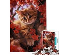 Rompecabezas de 1000 Piezas con diseño de Gato y Flores de Cerezo para Adultos Juego práctico para Adultos Diversión con Cortes de precisión en casa (Tamaño 38x26cm)