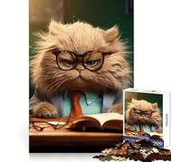 Rompecabezas de 1000 Piezas con diseño de Gato y Gafas de Profesor Enojado Ideal para Adolescentes Mejora la Memoria Tiempo Libre Divertido Corte de Calidad Regalo Elegante para Navidad (38x26cm)