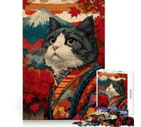 Rompecabezas de 1000 Piezas con diseño de Gato y Kimono en el Monte Fuji para Adultos Entrenamiento Mental, Escape pacífico, Corte Uniforme, Regalo navideño (38x52cm)