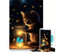 Rompecabezas de 1000 piezas con diseño de gato y mariposa en un frasco Corte preciso Divertido juguete que desafía la mente Juego para relajarse Regalo ideal para cumpleaños Arte y diversión (38x52cm)