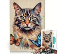 Rompecabezas de 1000 Piezas con diseño de Gato y Mariposa,estética Premium,Juego Creativo para Fortalecer el Cerebro,diversión y decoración navideña para la Pared (38x52cm)