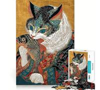 Rompecabezas de 1000 Piezas con diseño de Gato y pez al Estilo Ukiyo-e Arte de Corte preciso Juego Creativo para ejercitar la Mente Tiempo de Juego Relajante Regalo Ideal para cumpleaños y aficiones