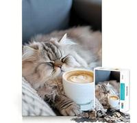 Rompecabezas de 1000 Piezas con diseño de Gato y Taza de café Persa para Adolescentes Mejora la Memoria, relaja la Mente y CREA un Regalo Original (50x75cm)