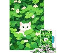 Rompecabezas de 1000 Piezas con diseño de Gato y trébol Ayuda a ejercitar el Cerebro Actividades Familiares Juego práctico para Mayores de 14 años Juego de Rompecabezas Incluido (38x26cm)