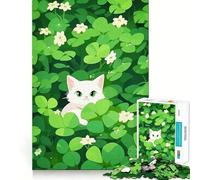 Rompecabezas de 1000 Piezas con diseño de Gato y trébol,Piezas de Corte Limpio,Juguete para desarrollar la Capacidad cognitiva,Ideal para Momentos de Calma y diversión, exhibir en Navidad