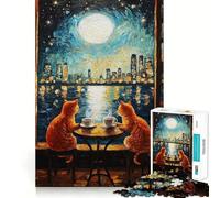 Rompecabezas de 1000 Piezas con diseño de Gatos,café y Citas Juego de Habilidad Mental Divertido y entretenido Regalo Ideal para el Tiempo Libre y Las Fiestas (38x52cm)