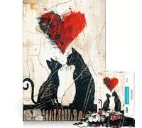 Rompecabezas de 1000 Piezas con diseño de Gatos Enamorados y Graffiti,Ajuste, Arte,desafío Mental,Juguete,Juego Divertido para el Tiempo Libre,Regalo de cumpleaños (38x26cm)