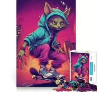 Rompecabezas de 1000 Piezas con diseño de Gatos Patinadores,Estilo Caricatura,preciso,Divertido,para desarrollar la Mente,Ideal para Momentos de Paz (50x75cm)
