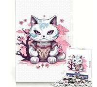 Rompecabezas de 1000 Piezas con diseño de Gatos y Flores de Cerezo para Adultos Ideal para Practicar el razonamiento,Disfrutar en Silencio y con Bordes Fiestas