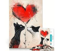 Rompecabezas de 1000 piezas con diseño de gatos y globos en forma de corazón Juego divertido para desarrollar la capacidad de razonamiento Juego casual para el tiempo libre Decoración navideña 38x26cm