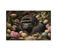 Rompecabezas de 1000 piezas con diseño de gorila de primavera y Pascua y vida silvestre para adultos, rompecabezas de madera, decoración impresa escénica para entretenimiento creativo
