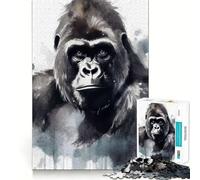 Rompecabezas de 1000 Piezas con diseño de Gorila Pintado en Acuarela Ideal para Adolescentes Juego de concentración Mental Corte de precisión con Bordes Lisos Navidad (38x26cm)