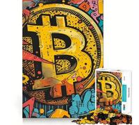 Rompecabezas de 1000 Piezas con diseño de Grafiti de Bitcoin,Corte sin Costuras,Juego Mental,Regalo,Juego Casual,decoración navideña para el hogar (50x75cm)