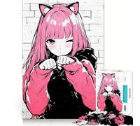 Rompecabezas de 1000 Piezas con diseño de Grafiti de Chica Gato Anime para Adolescentes Diversión,tamaño Uniforme,Piezas precisas,Actividad Relajante para Grupos en Interiores (38x26cm)