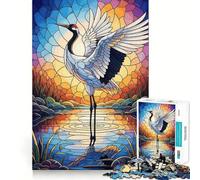 Rompecabezas de 1000 Piezas con diseño de grulla de vitral en el Agua para Adolescentes Juguete para Fortalecer los Lazos Familiares Corte Suave Lista de Deseos de Papá Noel 38x52cm