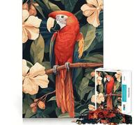 Rompecabezas de 1000 Piezas con diseño de Guacamayo Escarlata en un Entorno Floral Tropical para Adultos Refuerza la Memoria, entretiene y se Divierte Regalo Elegante (50x75cm)