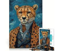 Rompecabezas de 1000 Piezas con diseño de Guepardo con Traje,Corte preciso,Arte Creativo,Juego Mental,Tiempo de Juego Tranquilo,Regalo de cumpleaños para Aficionados (50x75cm)