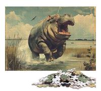 Rompecabezas de 1000 Piezas con diseño de hipopótamo Corriendo. Rompecabezas Cuadrados creativos para Adultos y Rompecabezas de Madera. Juego desafiante de 1000 Piezas (75x50cm).