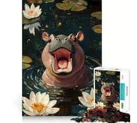 Rompecabezas de 1000 Piezas con diseño de hipopótamo Sonriente Entre nenúfares para Adultos y Adolescentes Ideal para Mejorar la Memoria, Relajarse, Cortar con precisión y Regalar 50x75cm