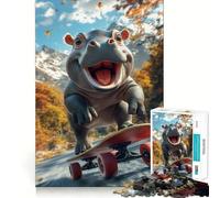 Rompecabezas de 1000 Piezas con diseño de hipopótamo Sonriente patinando para Adolescentes Mejora la Memoria estimula el Juego Relajante y Proporciona un Acabado Impecable Artículo de Santa Claus