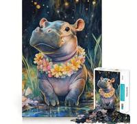 Rompecabezas de 1000 Piezas con diseño de hipopótamo Sonriente y Flores para Adultos y Adolescentes Ideal para Mejorar la Memoria, Relajarse y armar 38x52cm