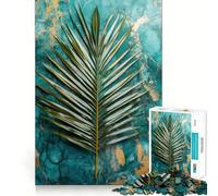 Rompecabezas de 1000 Piezas con diseño de Hojas de Palma y mármol Color Verde Azulado para Adolescentes Ideal para estimular la Memoria, Jugar y Relajarse Bordes Ajustados Regalo Premium (38x26cm)