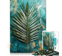 Rompecabezas de 1000 Piezas con diseño de Hojas de Palma y mármol Color Verde Azulado para Adultos Juego Inteligente de Rompecabezas Divertido Montaje de imágenes Regalo de Temporada (50x75cm)