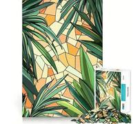 Rompecabezas de 1000 Piezas con diseño de Hojas Tropicales en vidrieras, Bordes Lisos, Juego Divertido y Relajante, Regalo de cumpleaños (50x75cm)