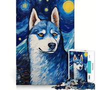 Rompecabezas de 1000 Piezas con diseño de Husky Siberiano y Van Gogh, Juguete para estimular la lógica, Toda la Familia 38x26cm