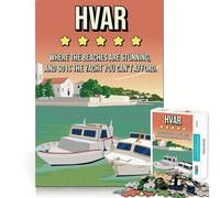 Rompecabezas de 1000 Piezas con diseño de Hvar,Divertido Paisaje Urbano,póster de Viaje,Ajuste, Arte,Juego de Habilidad Mental,Tiempo de Descanso,Juego, (38x26cm)