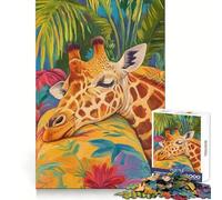 Rompecabezas de 1000 Piezas con diseño de Jirafa durmiendo en un paraíso Tropical, Ideal para Adolescentes Juguete Que desarrolla la lógica, Ligero y Relajante Corte preciso Regalo clásico 38x26cm