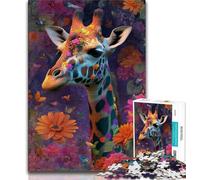 Rompecabezas de 1000 Piezas con diseño de Jirafa y Flores para Adolescentes, Ideal para estimular la Inteligencia y la decoración del hogar (tamaño 38x26cm)