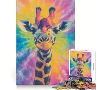 Rompecabezas de 1000 Piezas con diseño de Jirafas teñidas con la técnica Tie-Dye para Adolescentes, Ideal para Mejorar la Memoria, Relajarse y armar Decoración de Pared 38x26cm