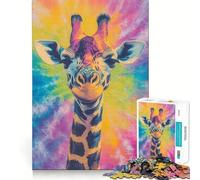 Rompecabezas de 1000 Piezas con diseño de Jirafas teñidas con la técnica Tie-Dye para Adolescentes, Ideal para Mejorar la Memoria, Relajarse y armar Decoración de Pared 38x26cm