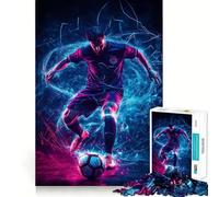 Rompecabezas de 1000 Piezas con diseño de Jugador de fútbol con Luces de neón para Adolescentes Juguete para ejercitar la Mente Juego de Mesa en Grupo Arte y Montaje Regalo clásico (50x75cm)