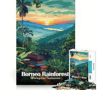 Rompecabezas de 1000 Piezas con diseño de la Selva Tropical de Borneo,póster de Viaje,Juego de Corte sin Costuras,Juego Creativo,Juguete,Juego Casual,Arte navideño para el Ocio (38x26cm)