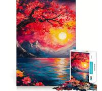 Rompecabezas de 1000 Piezas con diseño de Lago y Puesta de Sol en la montaña Regalo Ideal para Adultos Juguete para desarrollar la Mente Diseño Divertido y silencioso 38x52cm
