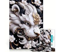 Rompecabezas de 1000 Piezas con diseño de león Blanco y Detalles Dorados Juguete Creativo para desarrollar la Creatividad Sistema de Cierre Seguro para Evitar Piezas Sueltas Actividad Ideal