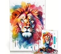 Rompecabezas de 1000 Piezas con diseño de león en Acuarela para Adolescentes Juego Que estimula el Cerebro Encaje Huecos Actividad Relajante para Grupos en Interiores (38x52cm)